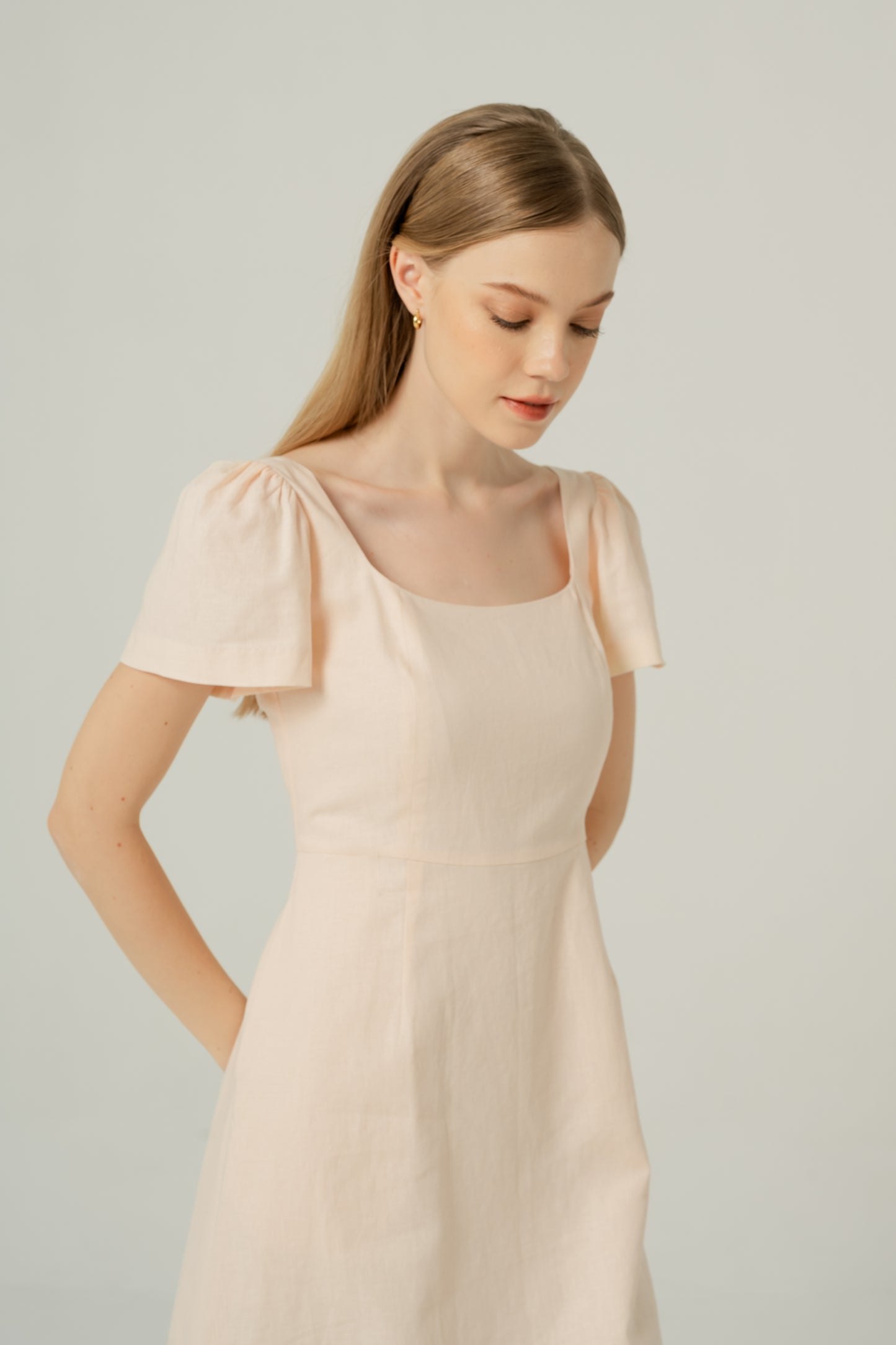 Scoop Neck A-line Tea Dress - Cream