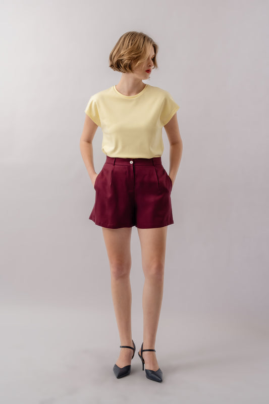Tencel Buttoned Shorts - Wine