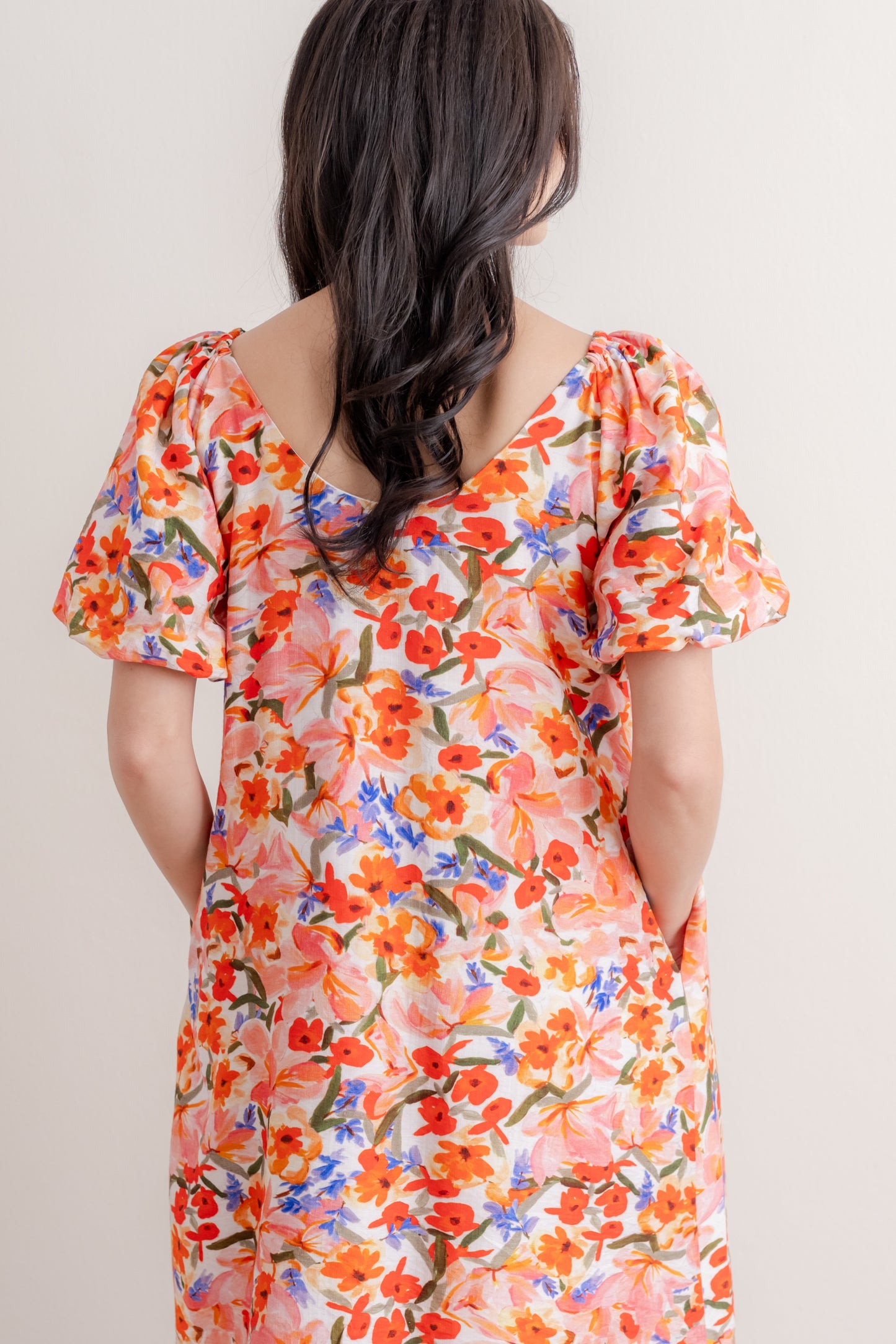 Bubble Sleeve Shift Dress - Crimson Bouquet