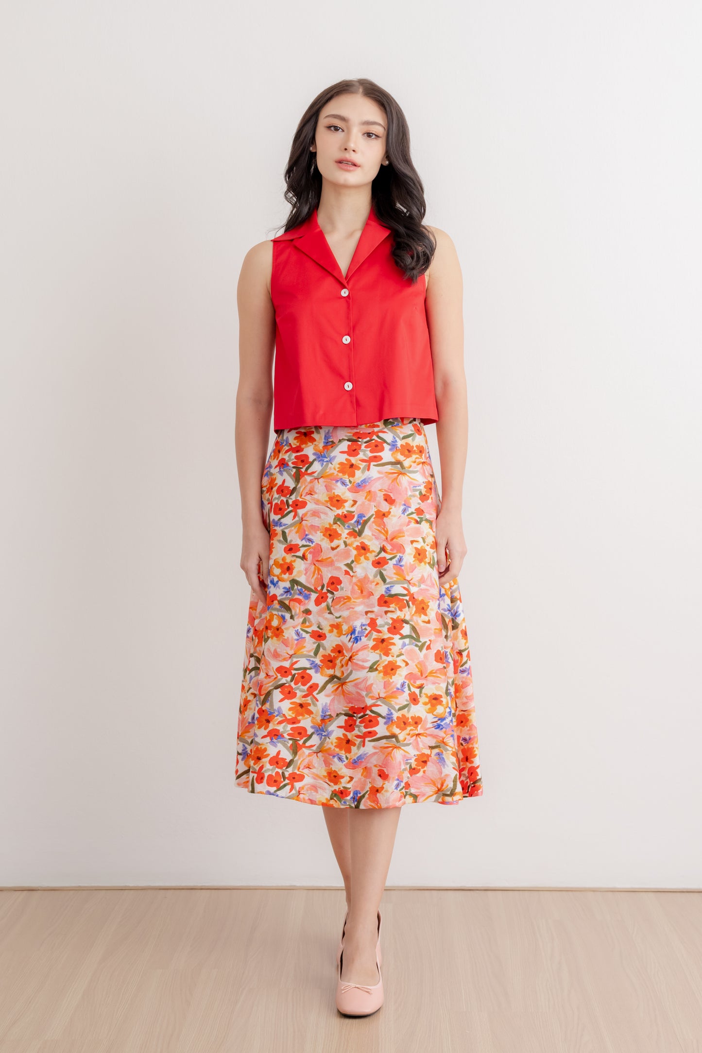 Camp Collar Button Down Blouse - Crimson