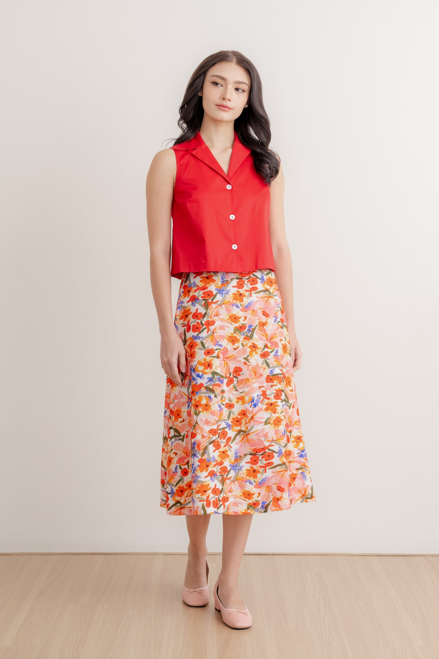 A-line Swing Skirt - Crimson Bouquet