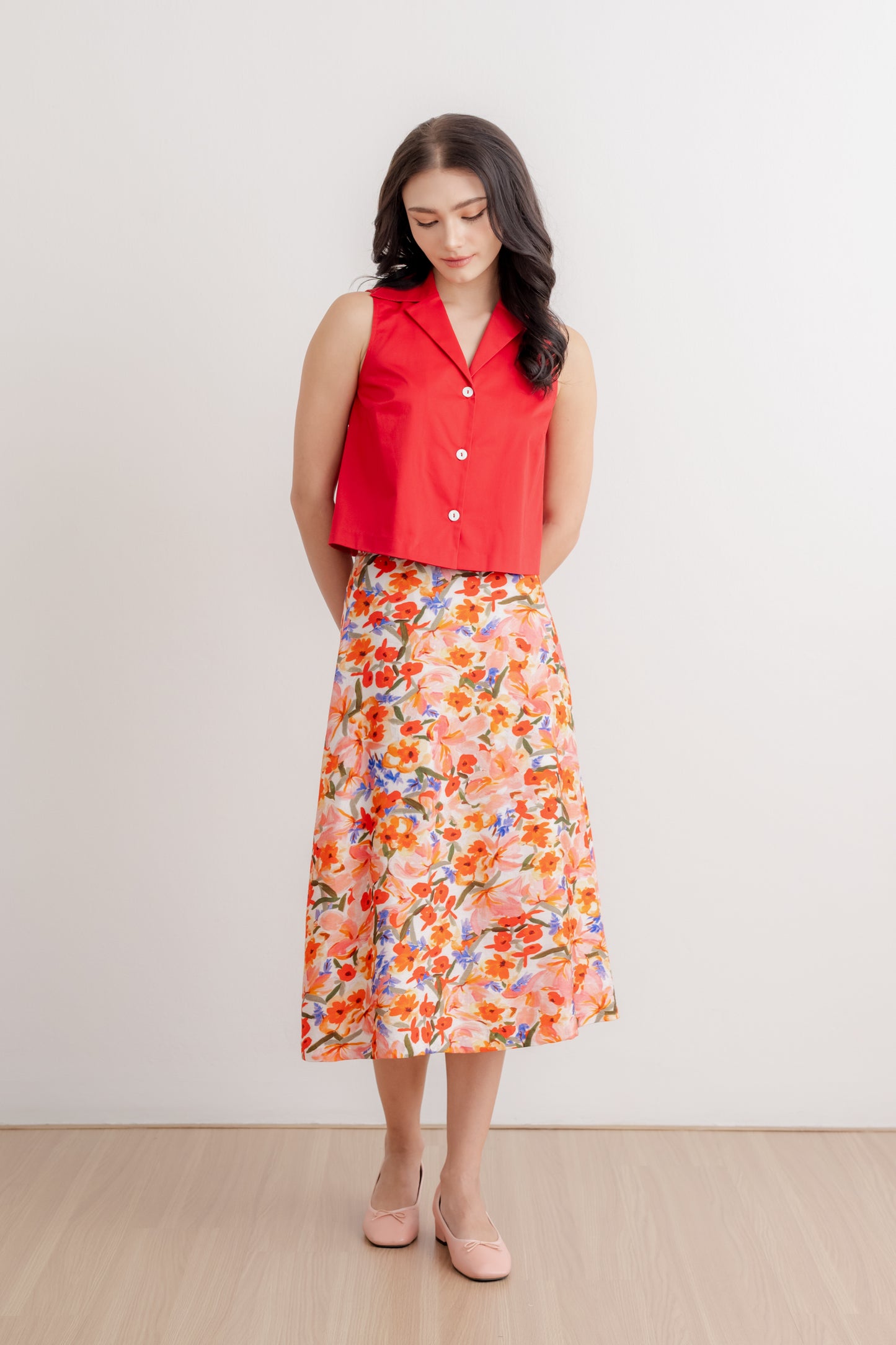 Camp Collar Button Down Blouse - Crimson