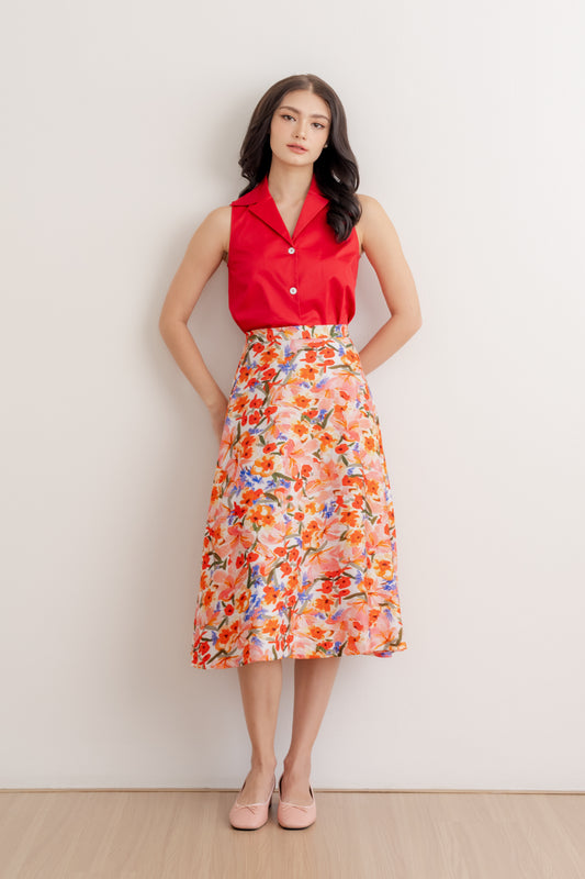 A-line Swing Skirt - Crimson Bouquet