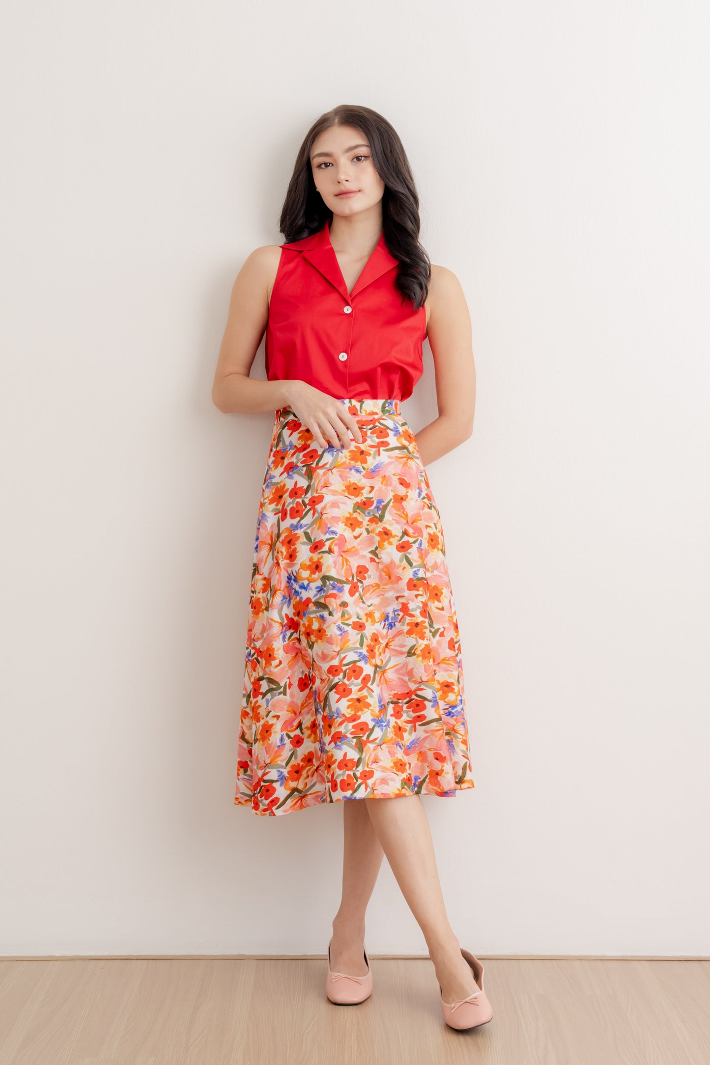 A-line Swing Skirt - Crimson Bouquet