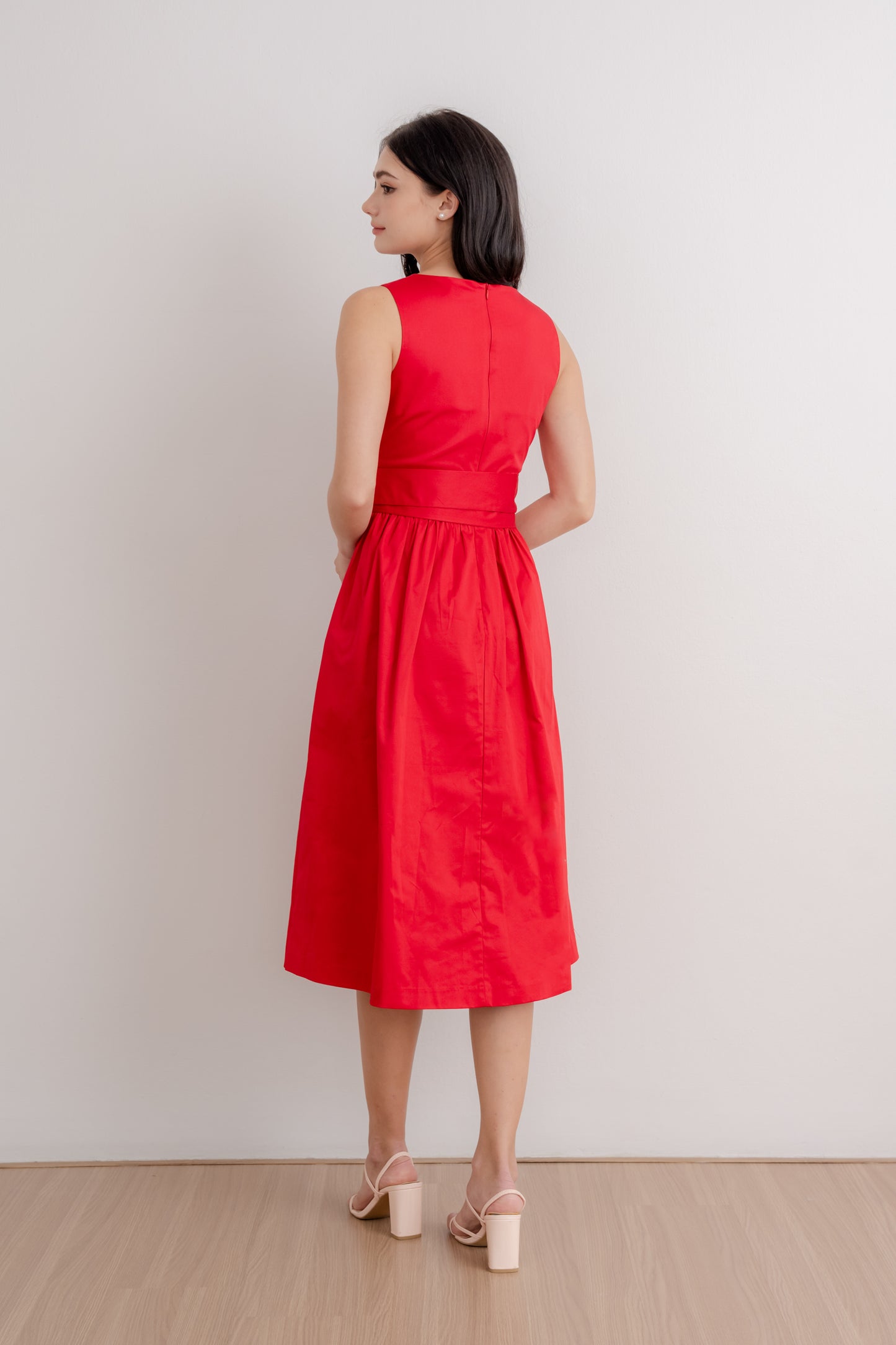Bow Sash Midi Dress - Crimson