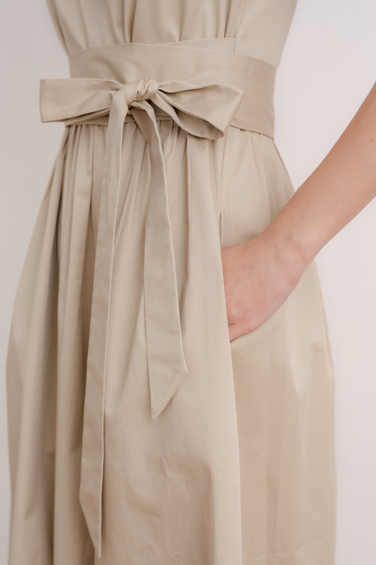 Bow Sash Midi Dress - Khaki