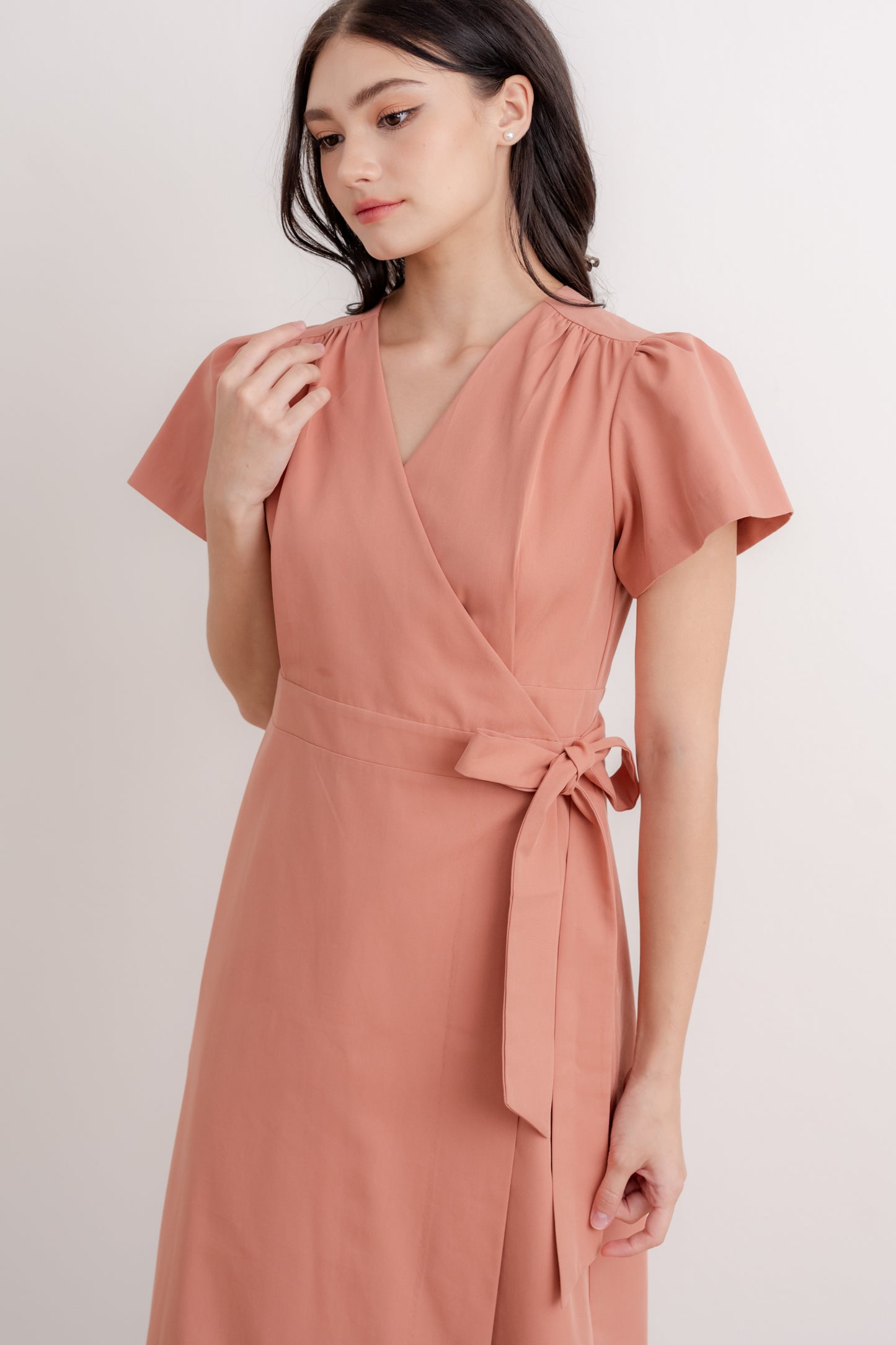 Flutter Sleeve Wrap Dress - Powder Orange