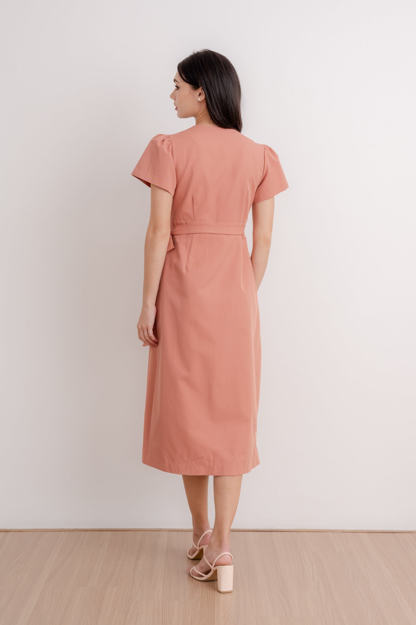 Flutter Sleeve Wrap Dress - Powder Orange