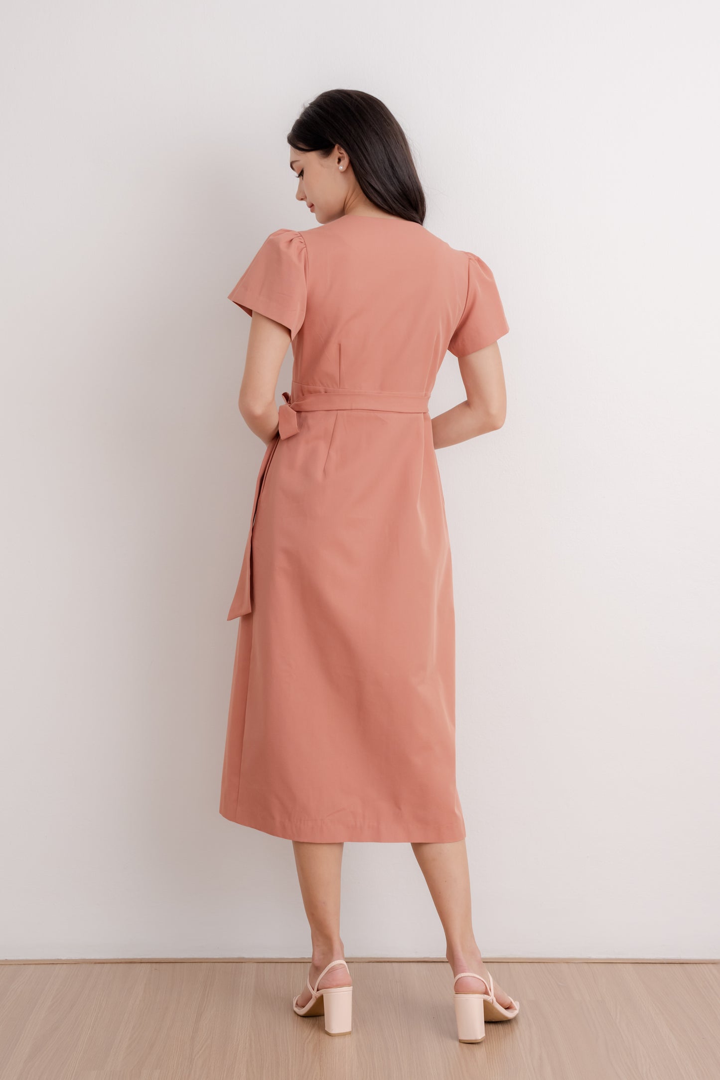 Flutter Sleeve Wrap Dress - Powder Orange