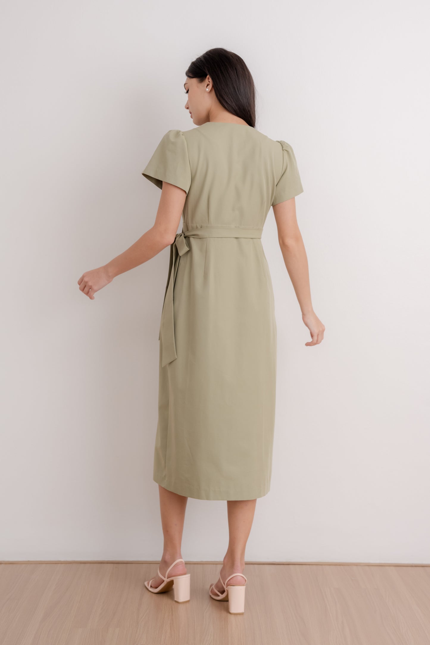 Flutter Sleeve Wrap Dress - Sage
