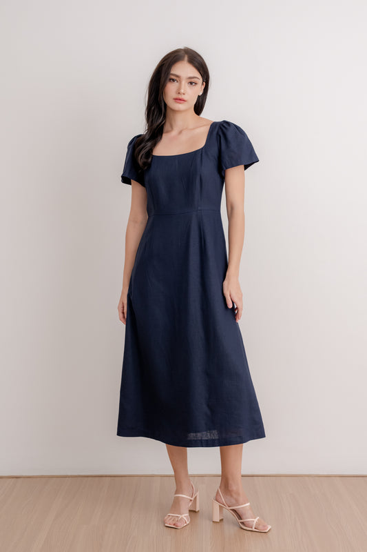 Scoop Neck A-line Tea Dress - Navy (2nd Edition)