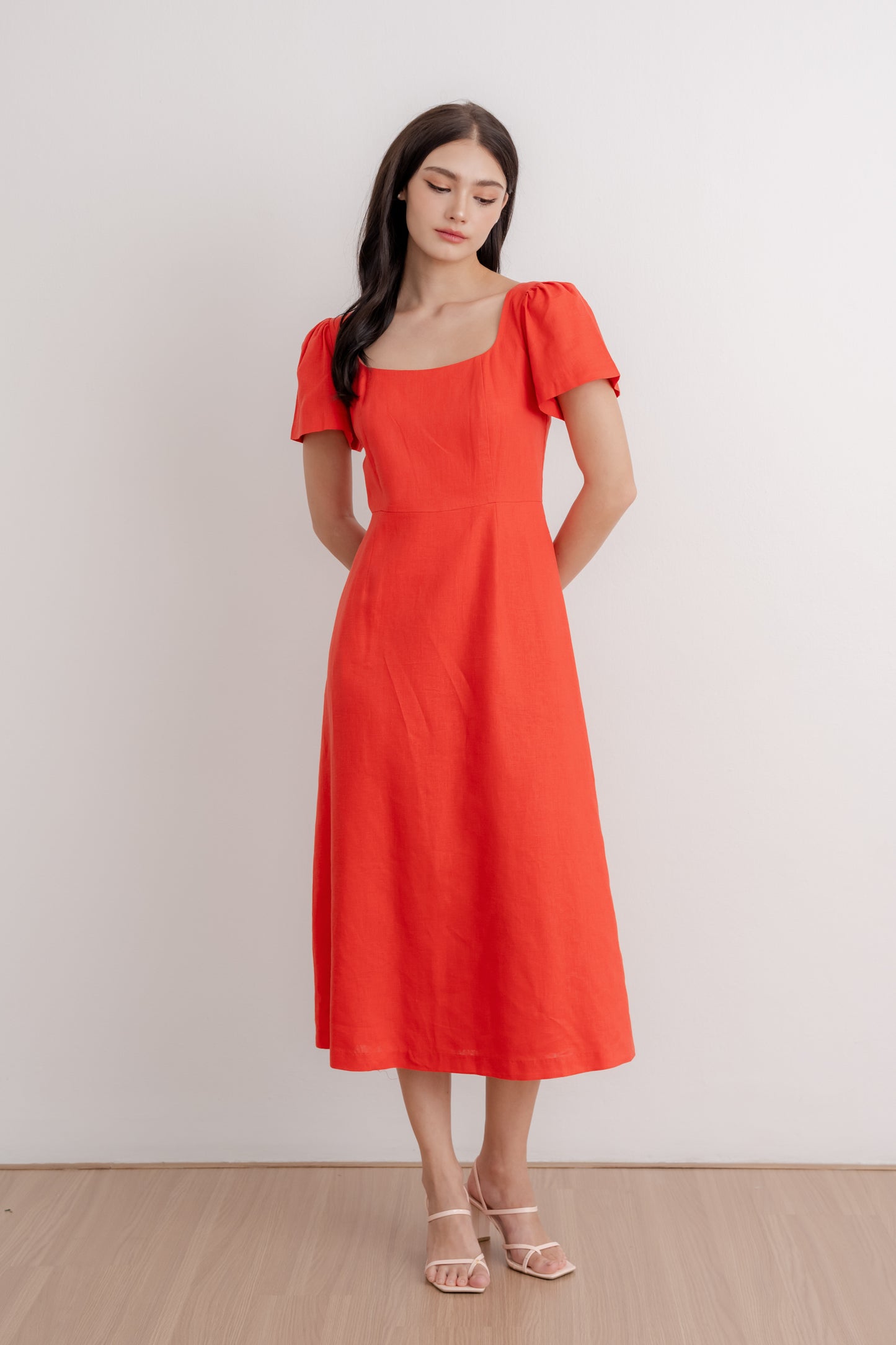 Scoop Neck A-line Tea Dress - Vermillion
