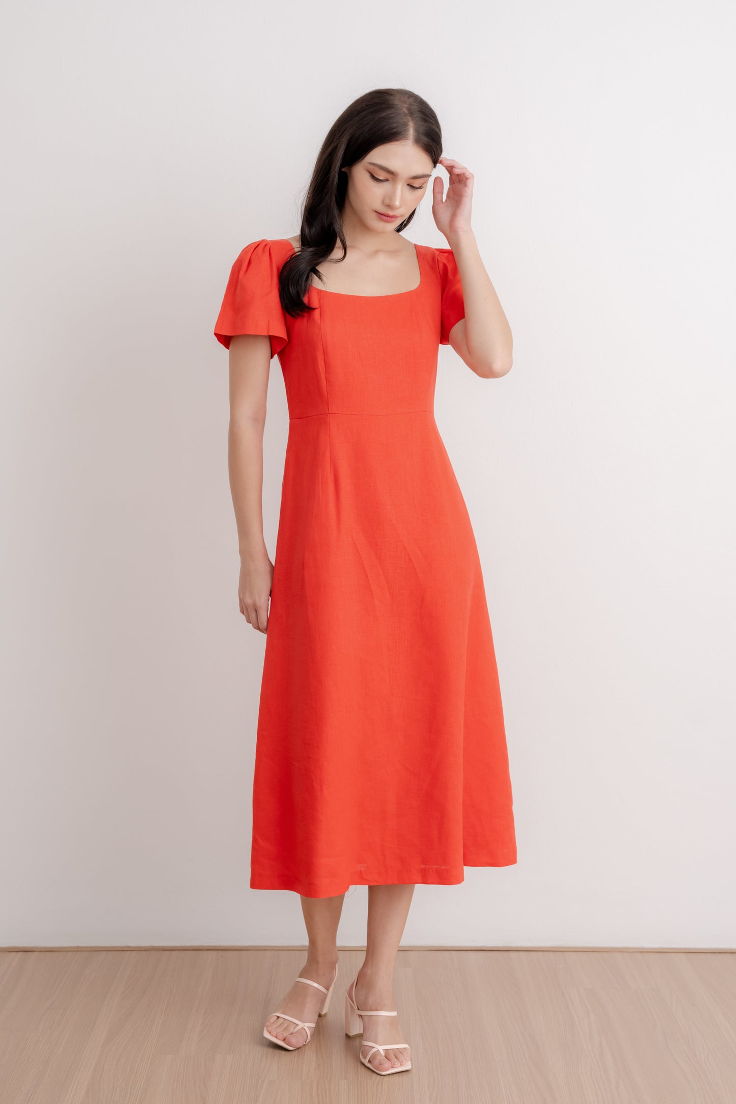 Scoop Neck A-line Tea Dress - Vermillion
