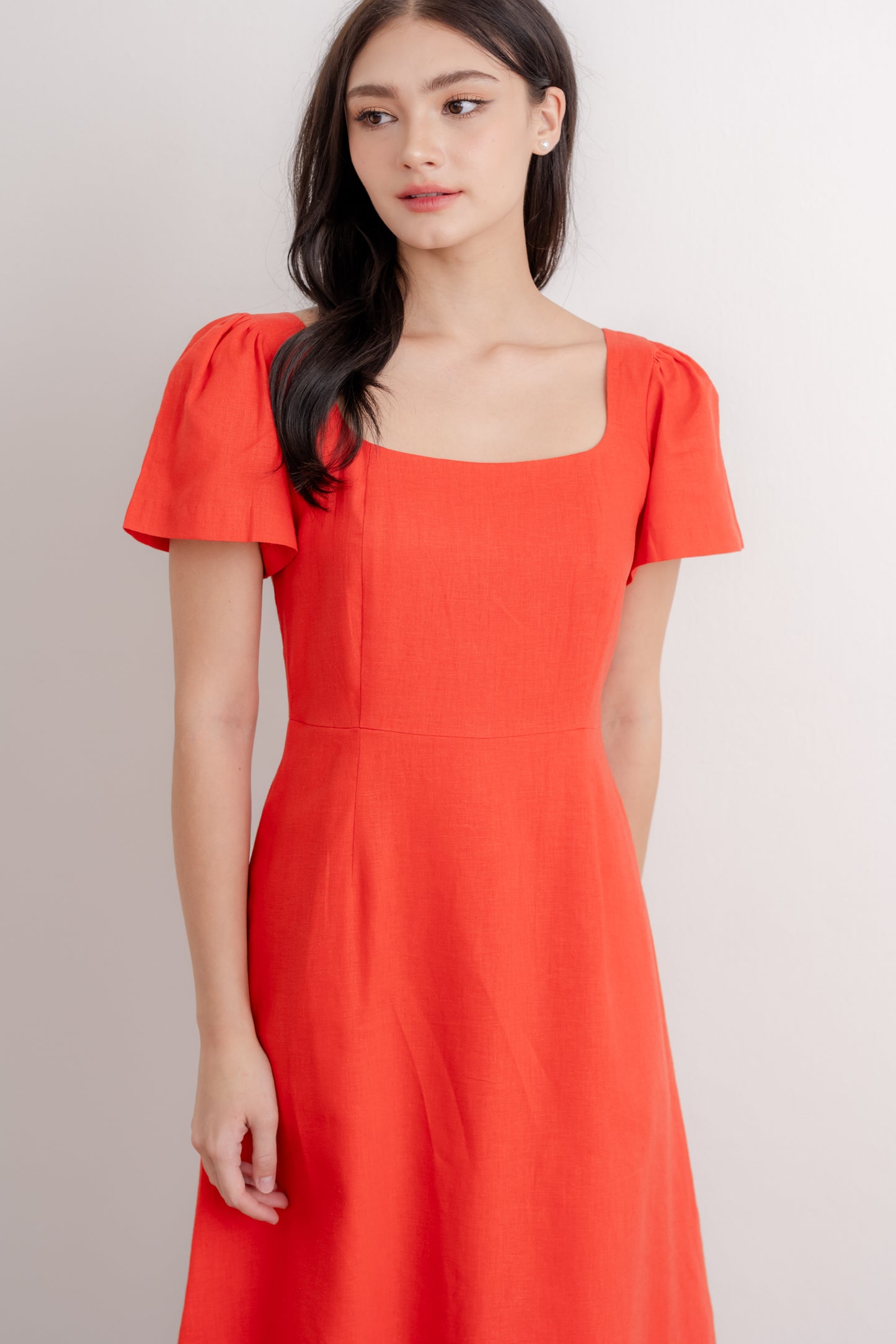 Scoop Neck A-line Tea Dress - Vermillion