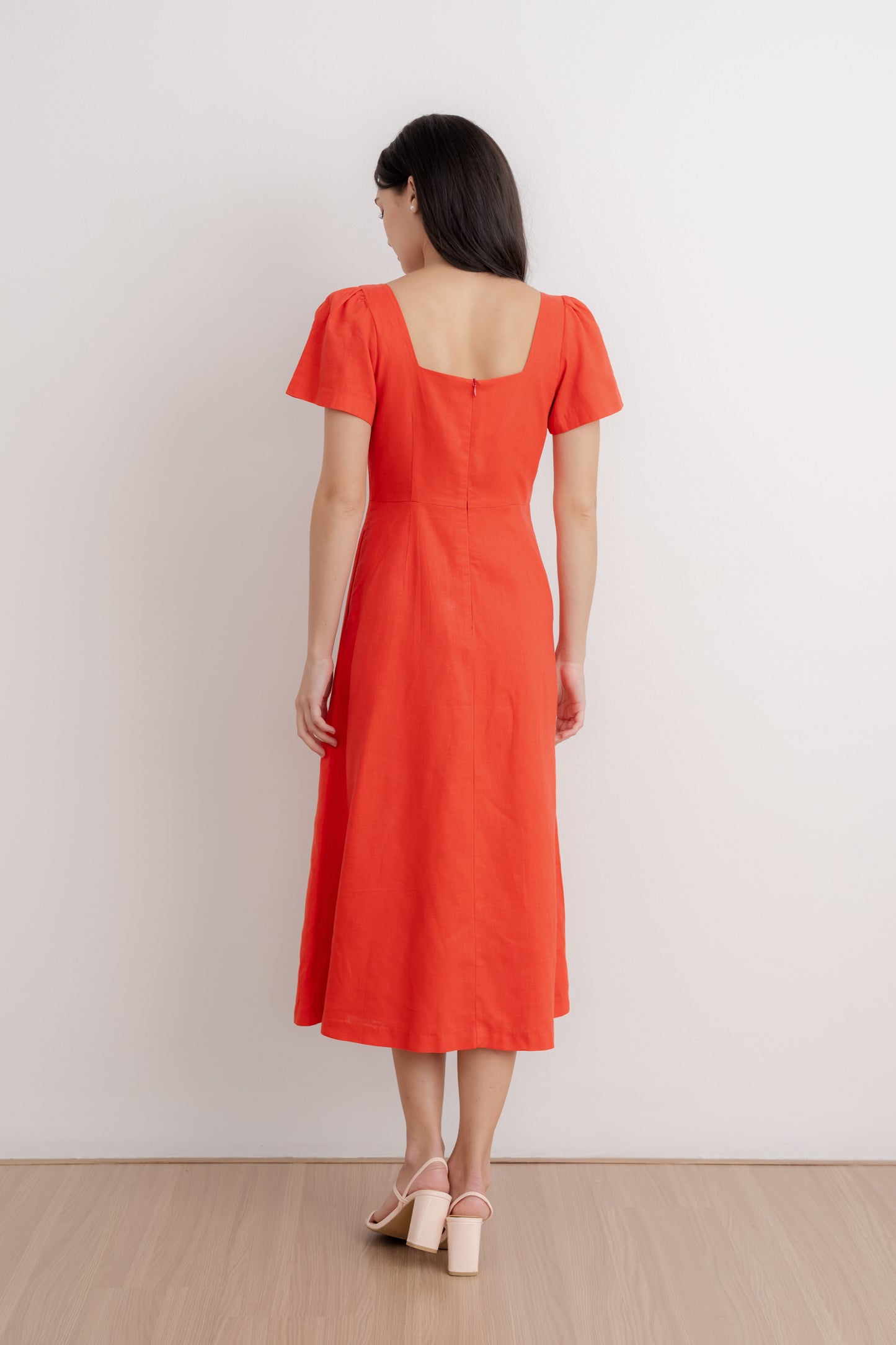Scoop Neck A-line Tea Dress - Vermillion