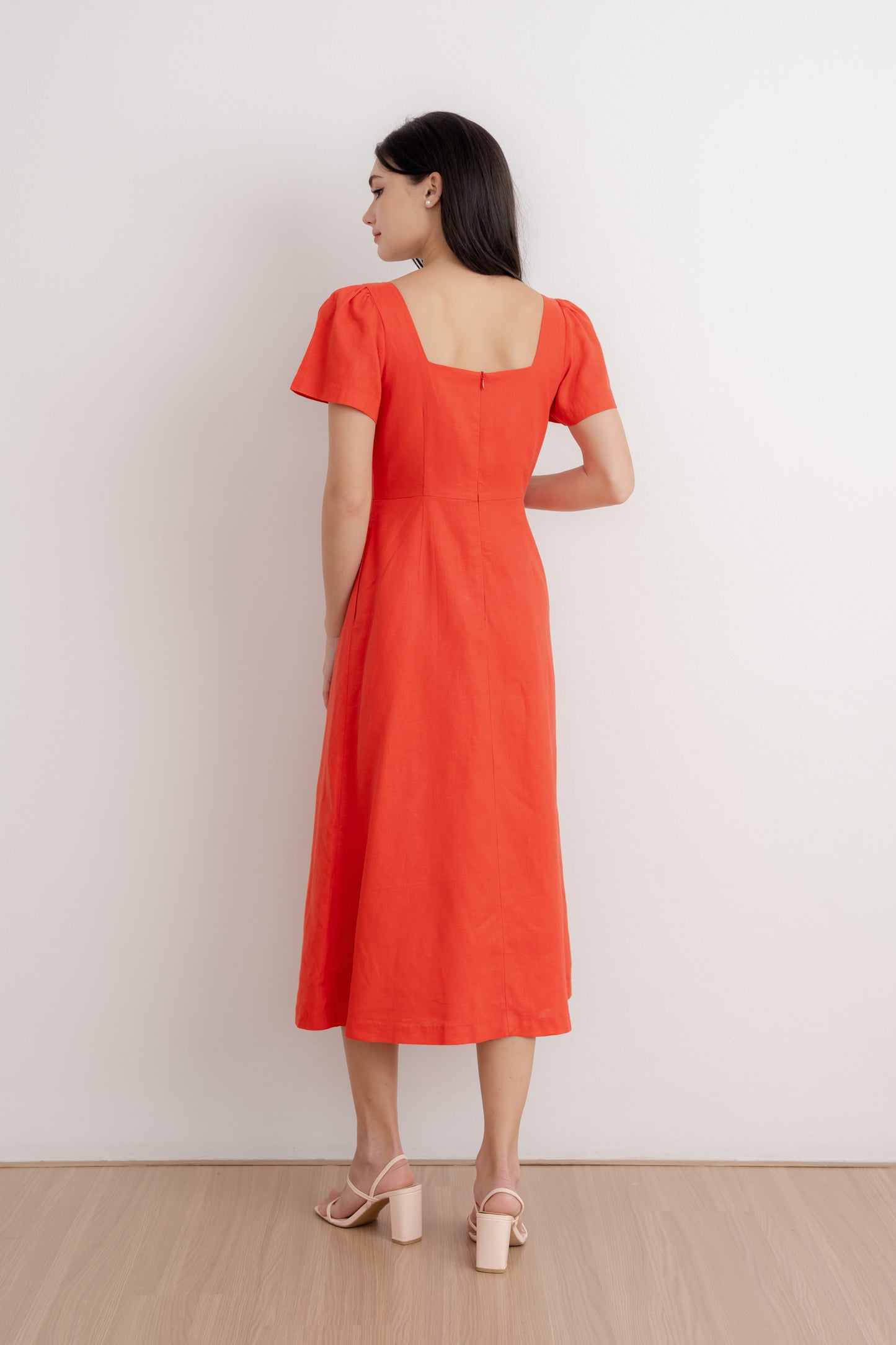 Scoop Neck A-line Tea Dress - Vermillion