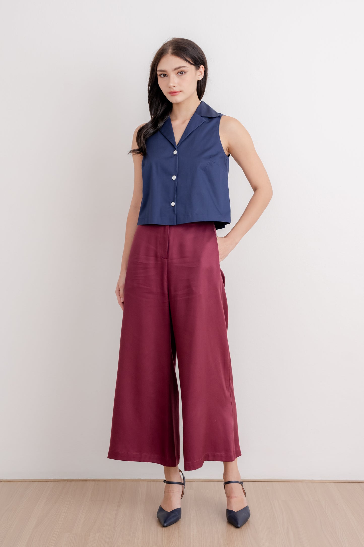 Camp Collar Button Down Blouse - Midnight