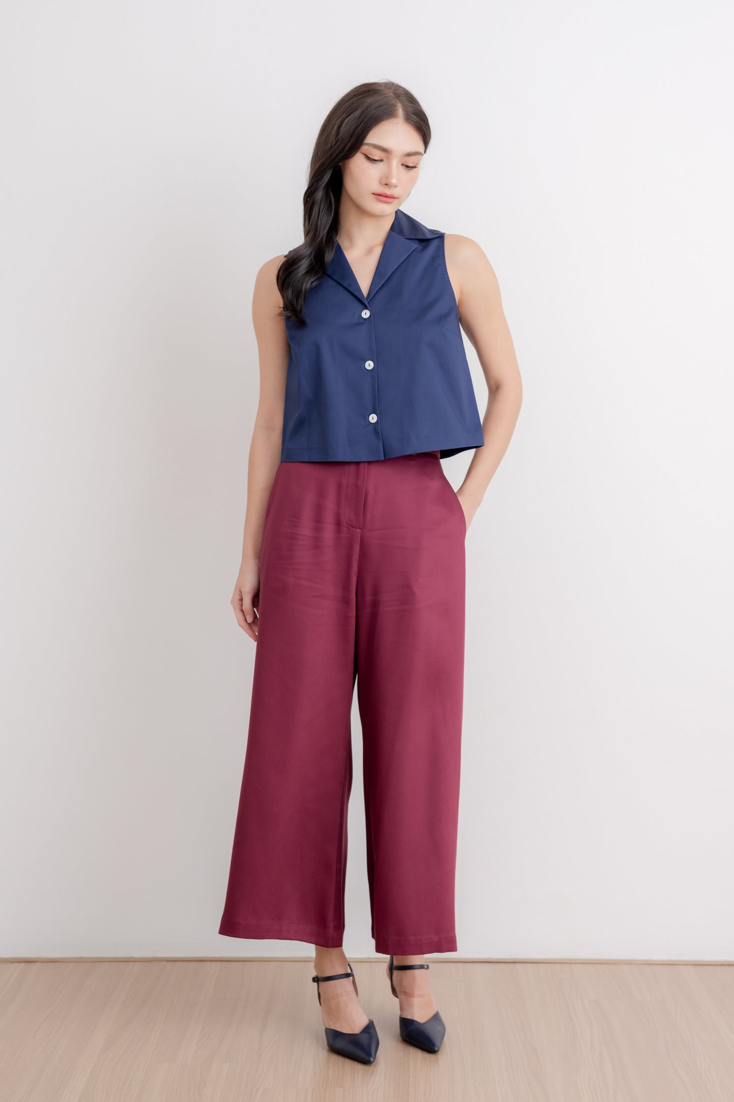 Camp Collar Button Down Blouse - Midnight