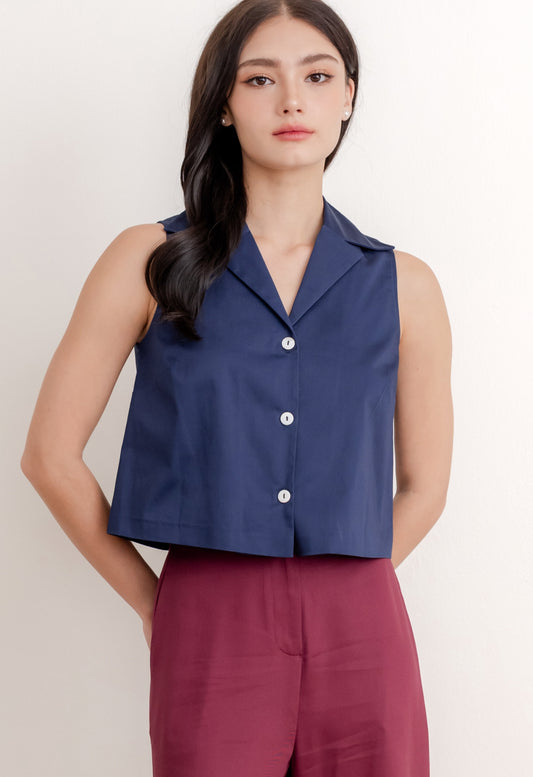 Camp Collar Button Down Blouse - Midnight