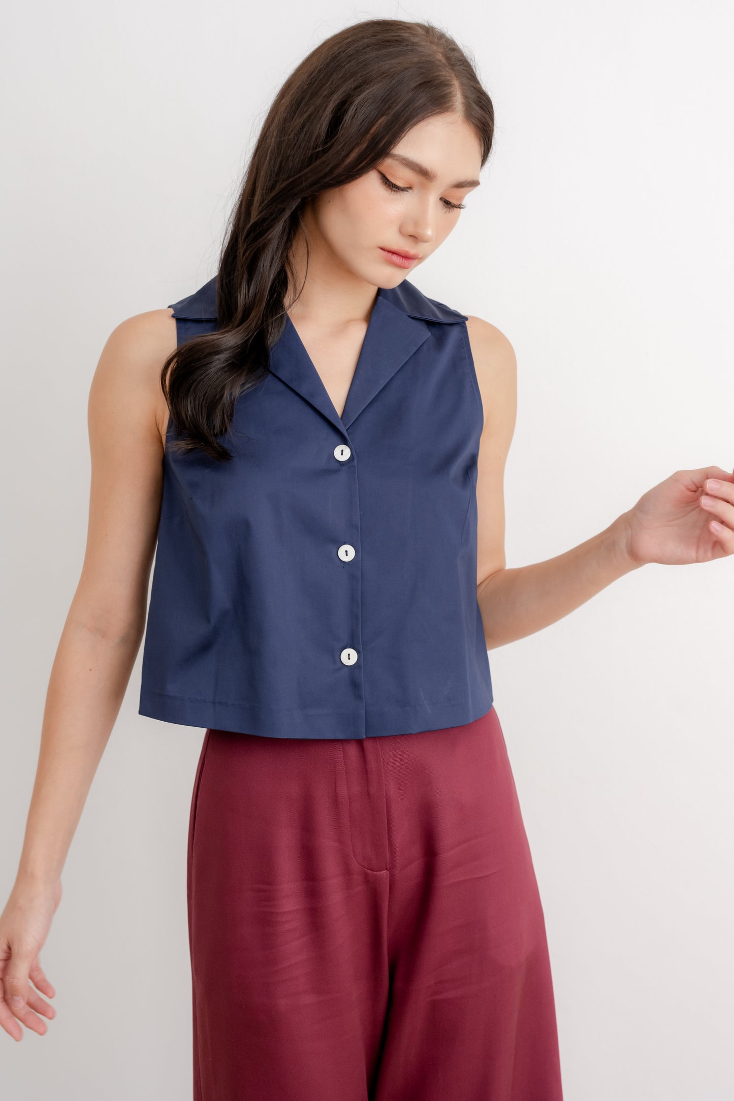 Camp Collar Button Down Blouse - Midnight