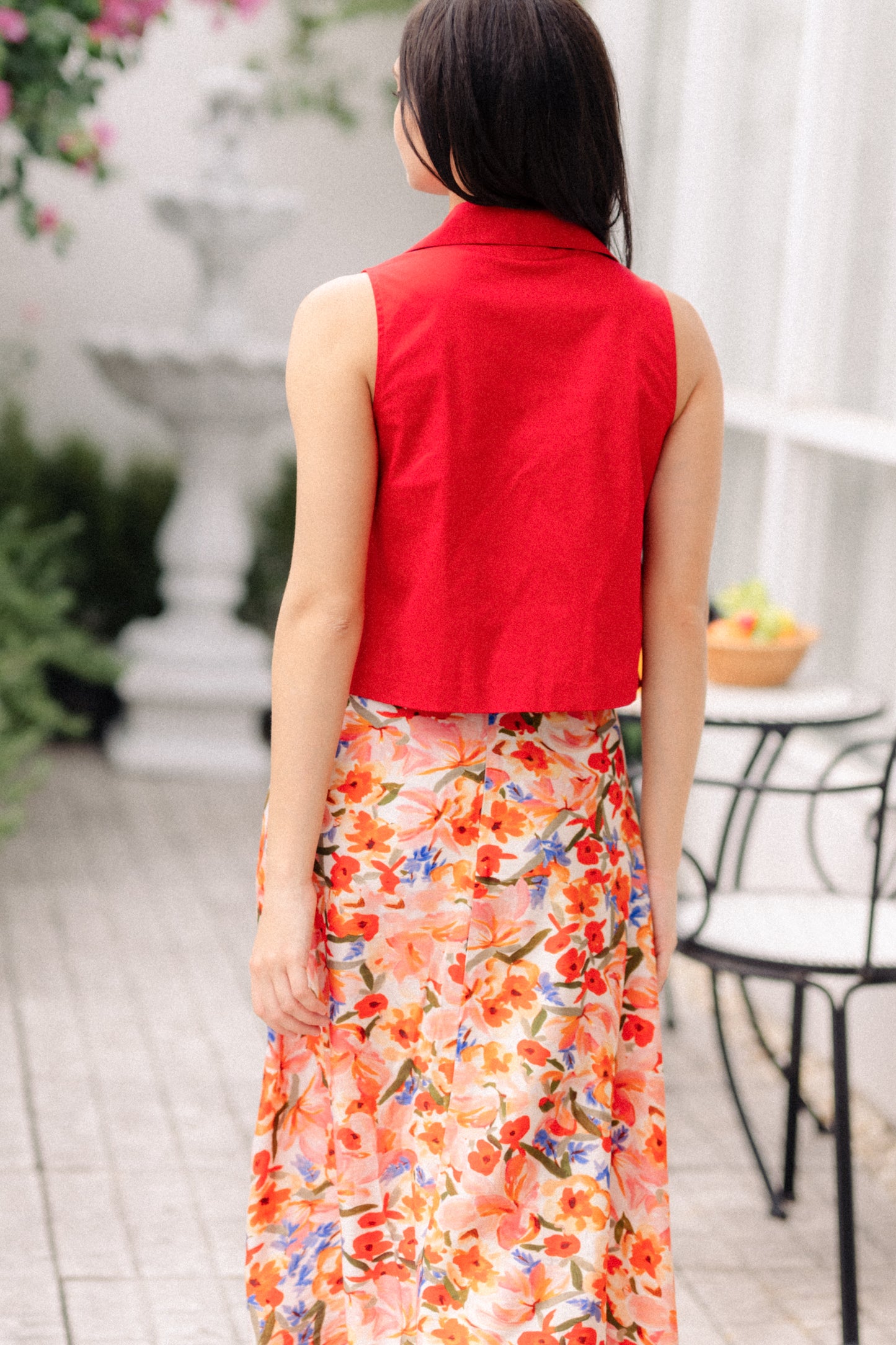 Camp Collar Button Down Blouse - Crimson