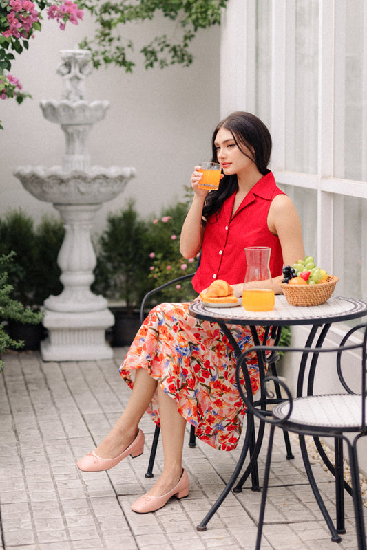 Camp Collar Button Down Blouse - Crimson