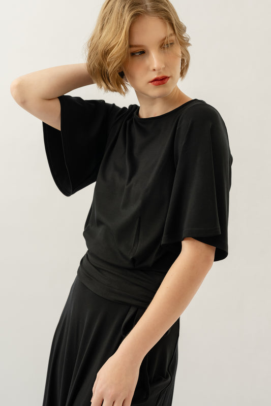 Bamboo Flutter Sleeve Top - Black