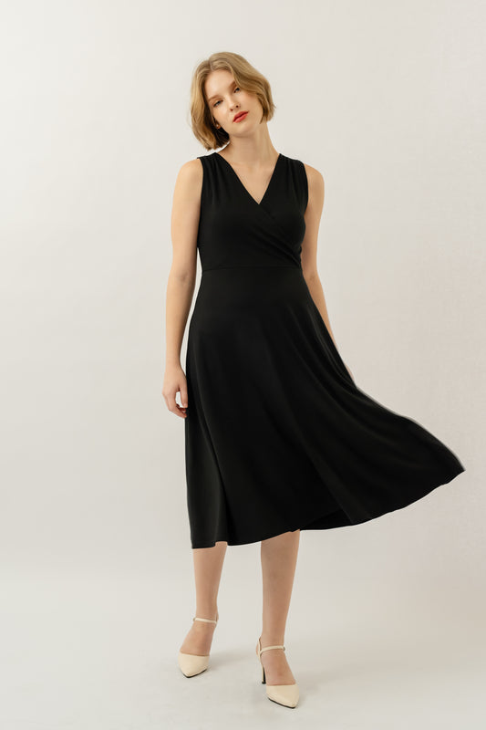 Bamboo Faux Wrap Dress - Black