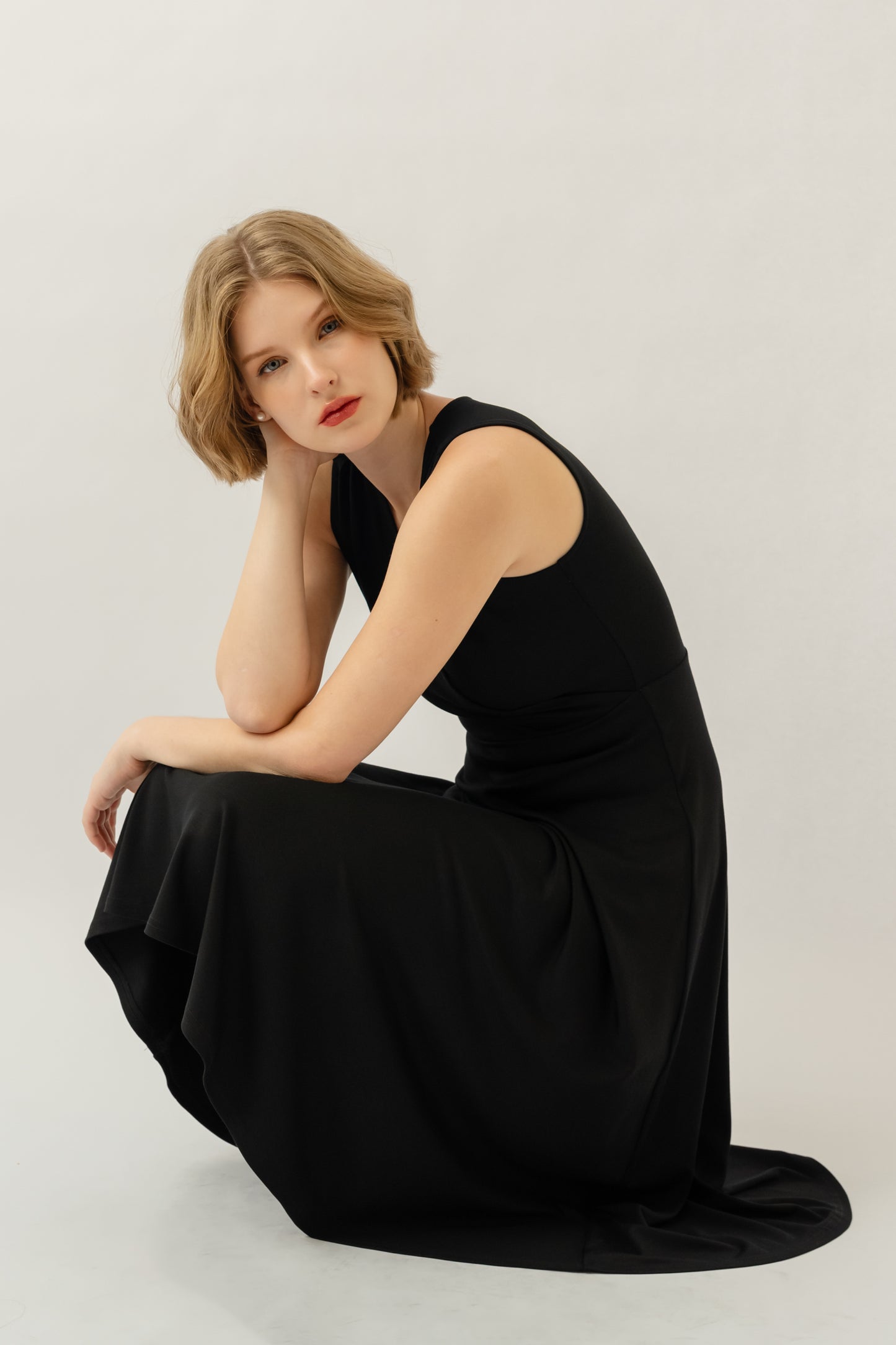 Bamboo Faux Wrap Dress - Black