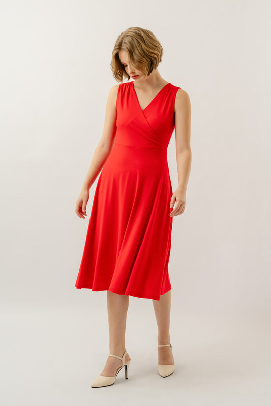 Bamboo Faux Wrap Dress - Flame