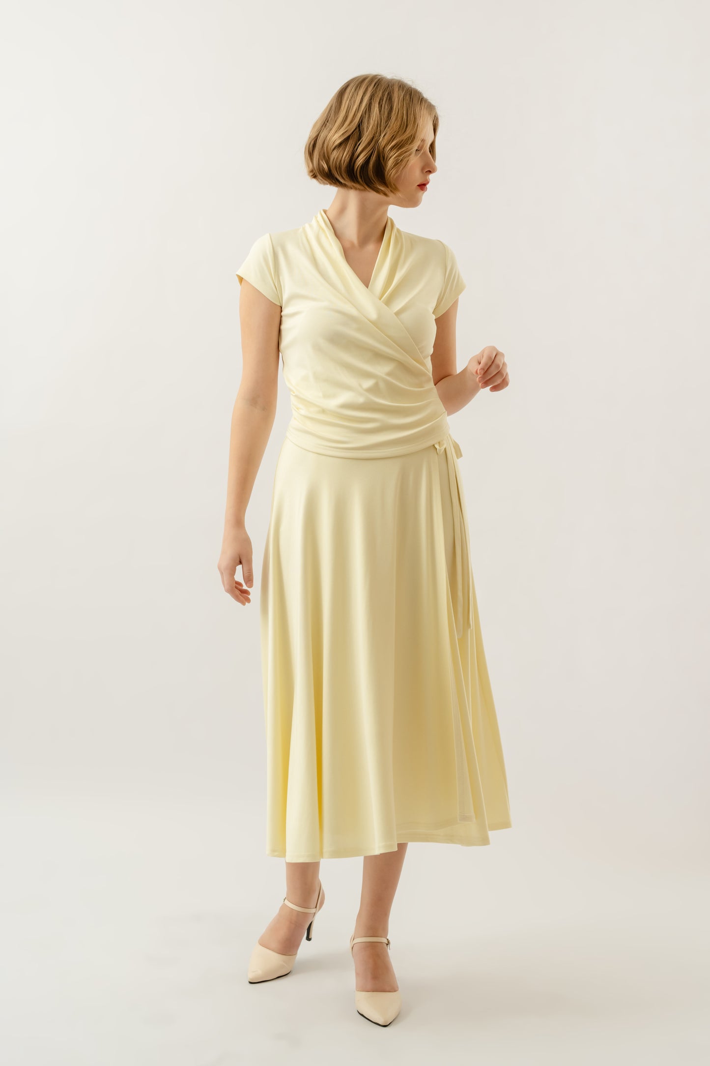 Bamboo Ruched Wrap Top - Pale Yellow