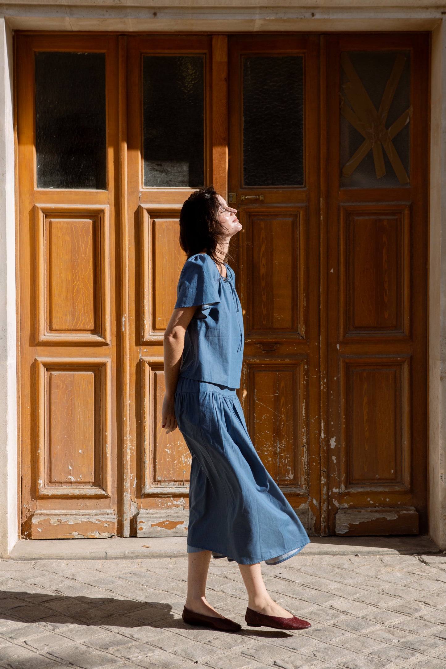 Denim Tiered Skirt - Light Wash