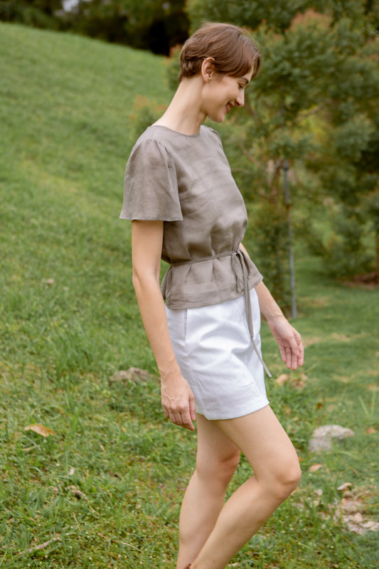 Aire Blouse with Flutter Sleeves - Taupe