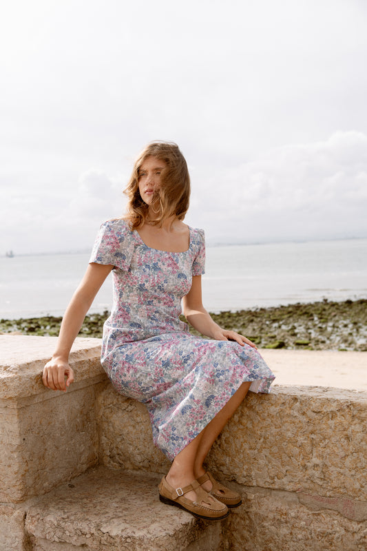 Scoop Neck A-line Tea Dress - Berry Bloom