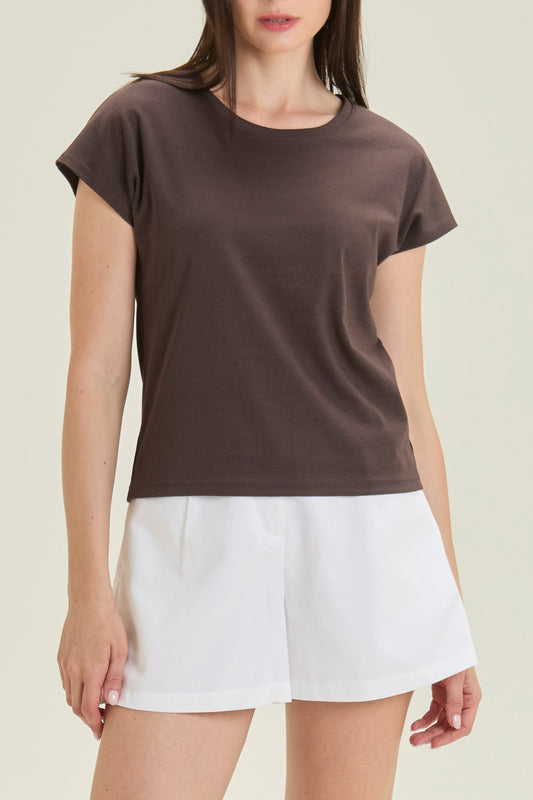City Tee, Cap Sleeve - Chocolate