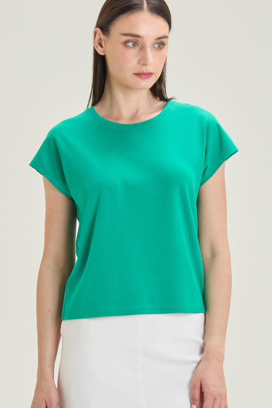 City Tee, Cap Sleeve - Bright Emerald
