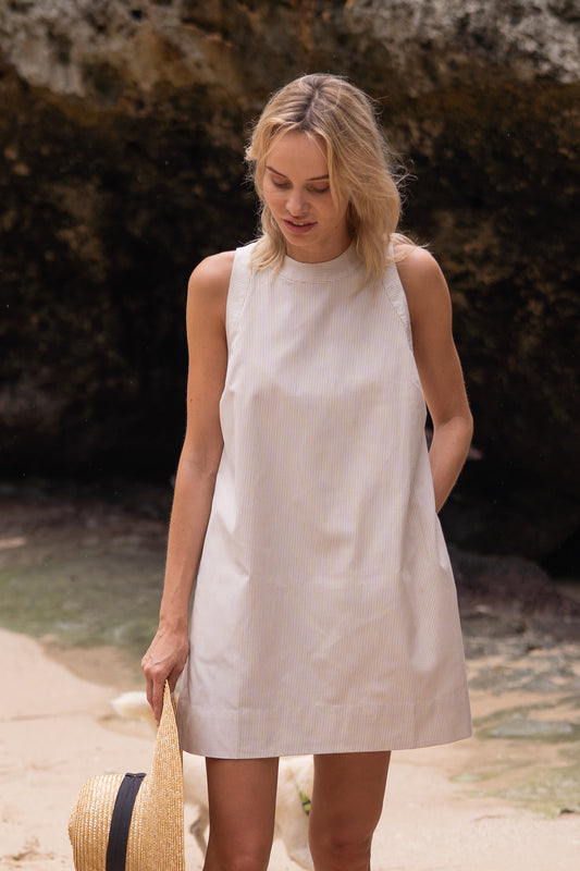 Striped Trapeze Dress - Sand