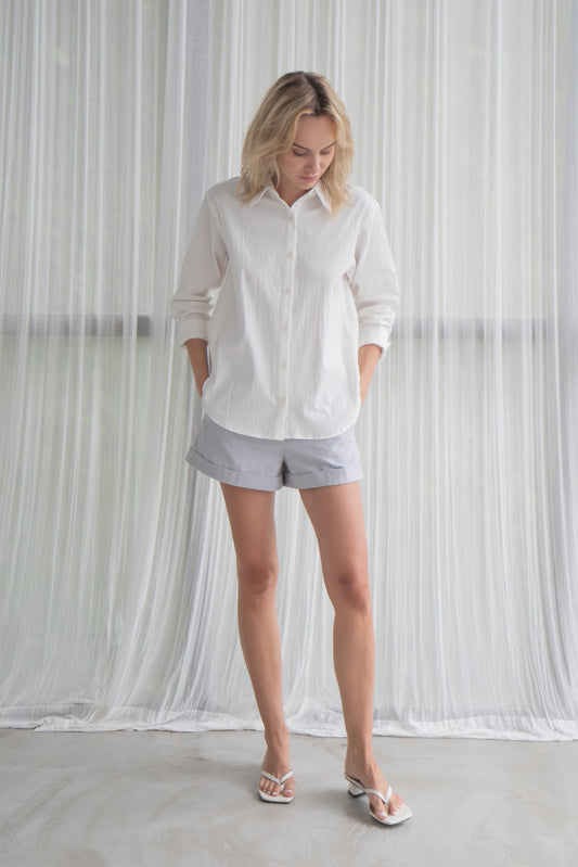 Crinkled Cotton Shirt - White