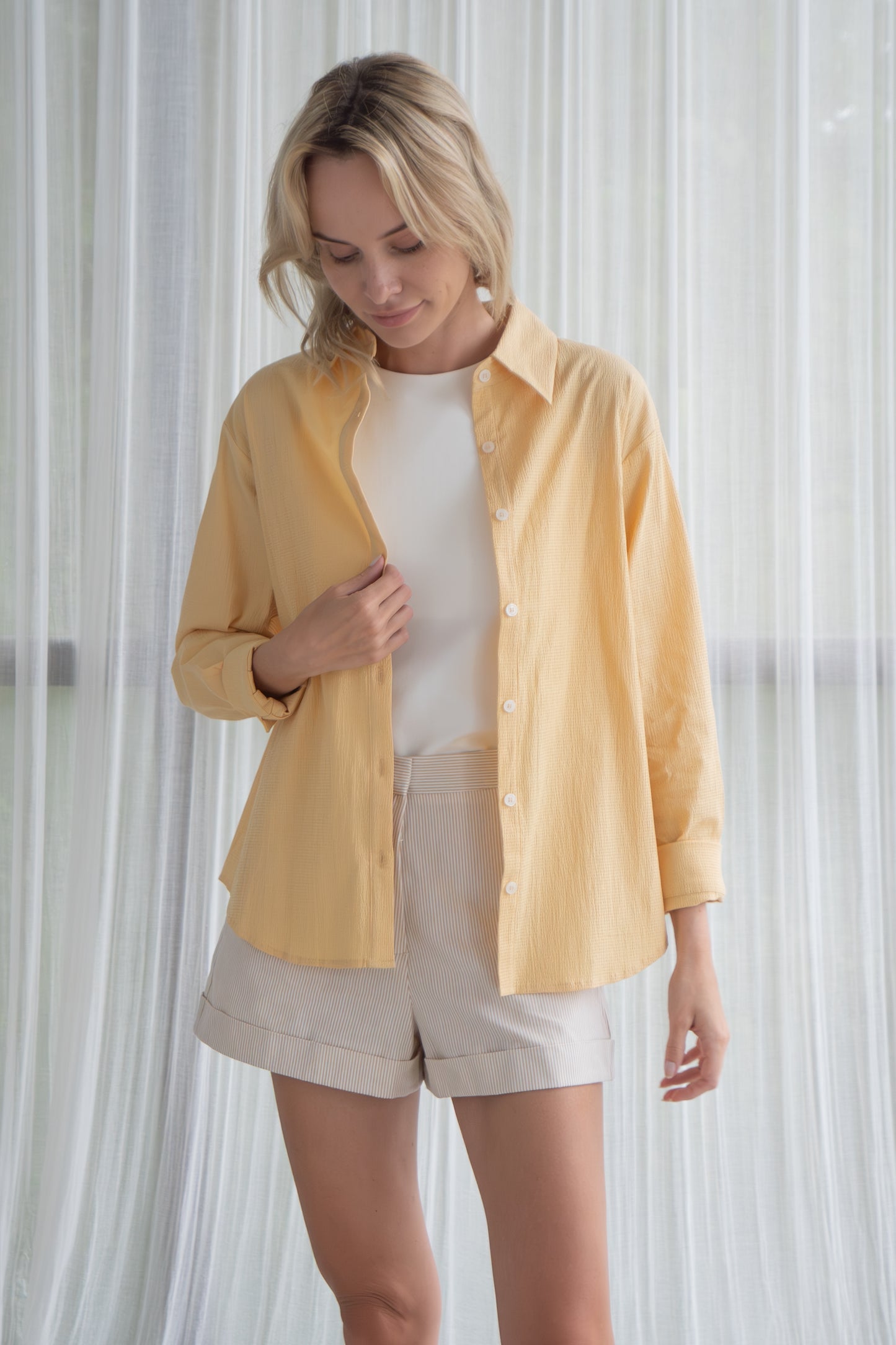 Crinkled Cotton Shirt - Marigold