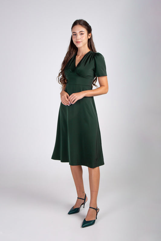 Dress With Gather Detail - Forest