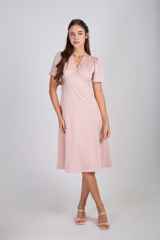 Dress With Gather Detail - Blush