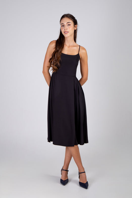 Pleated Midi Dress - Black