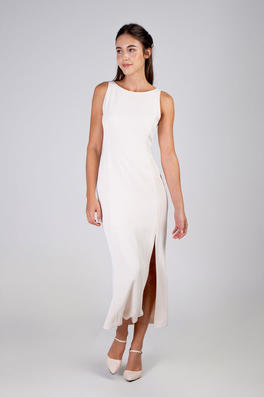 Sheath Dress With Slit Detail - Ivory