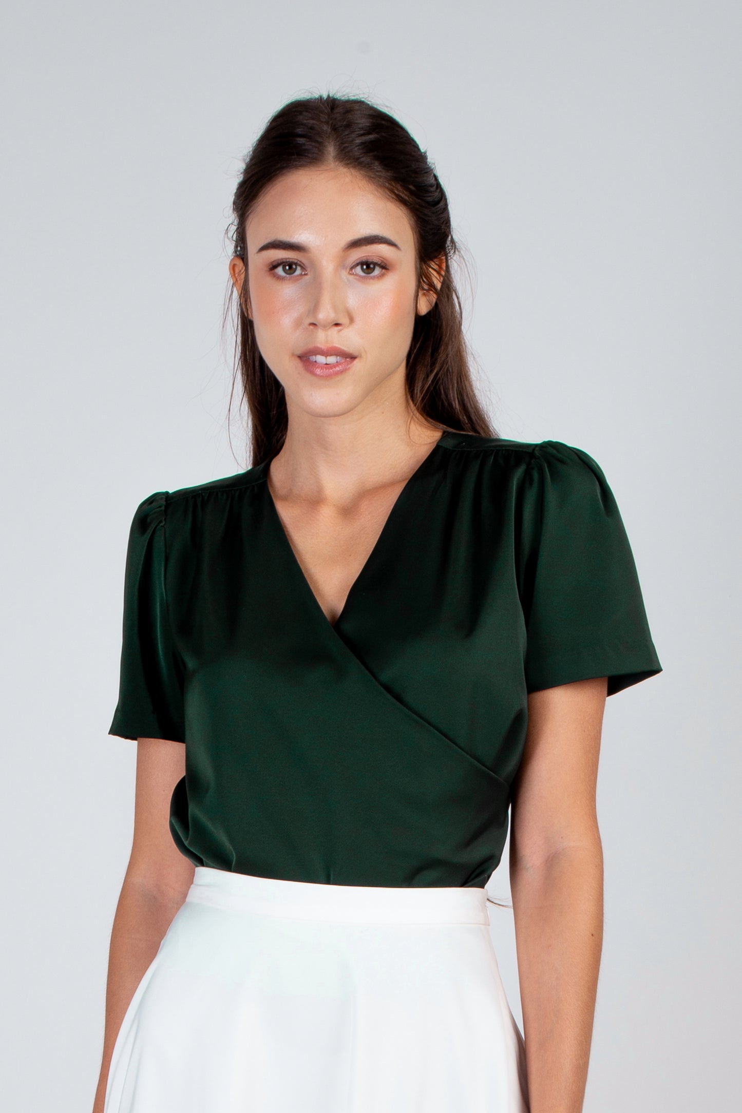 Faux Wrap Blouse (Regular) - Forest