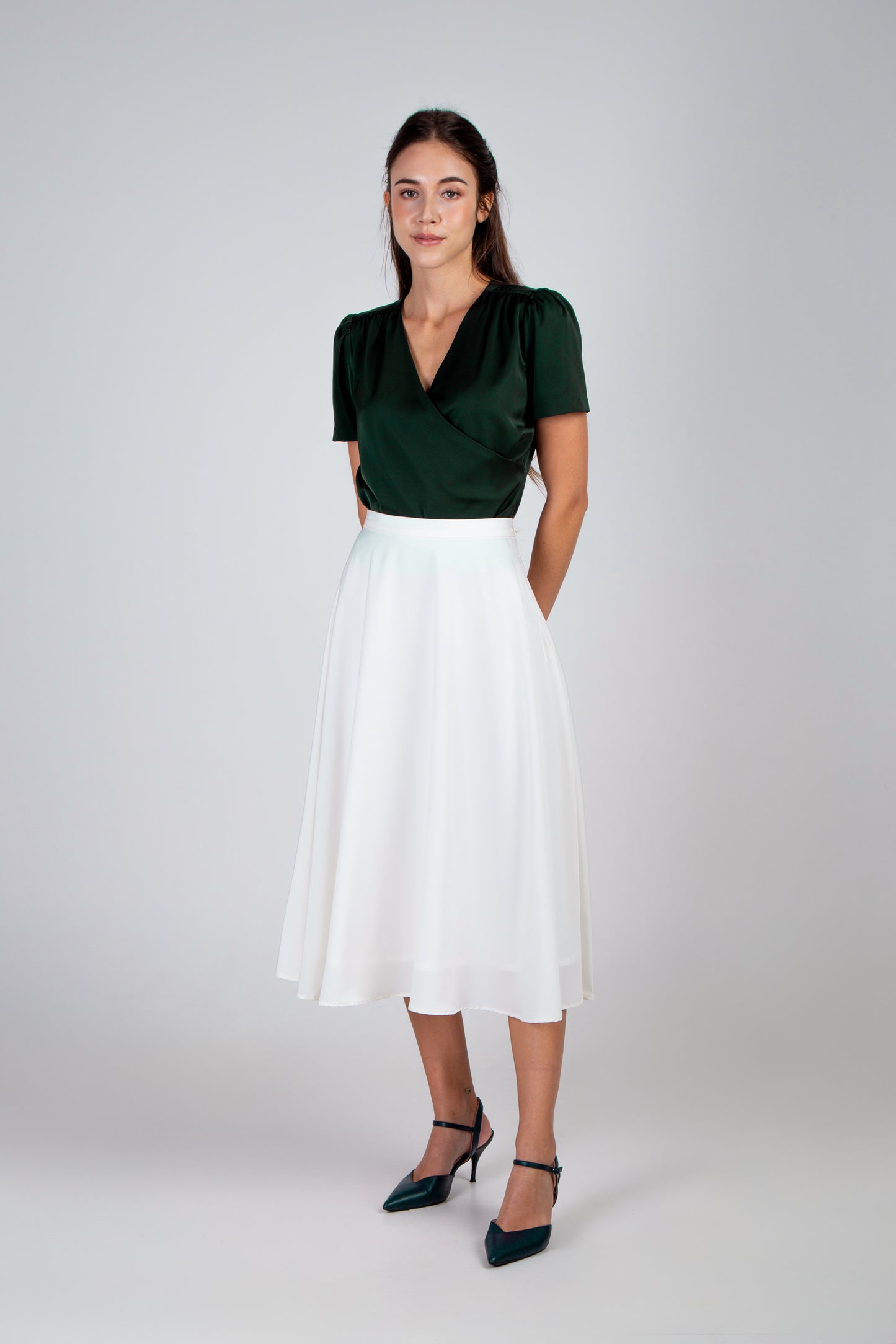 Faux Wrap Blouse (Regular) - Forest