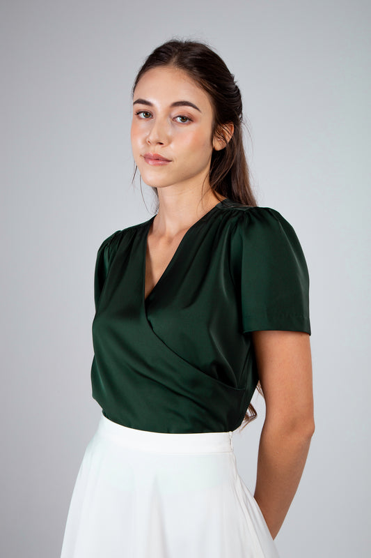 Faux Wrap Blouse (Regular) - Forest