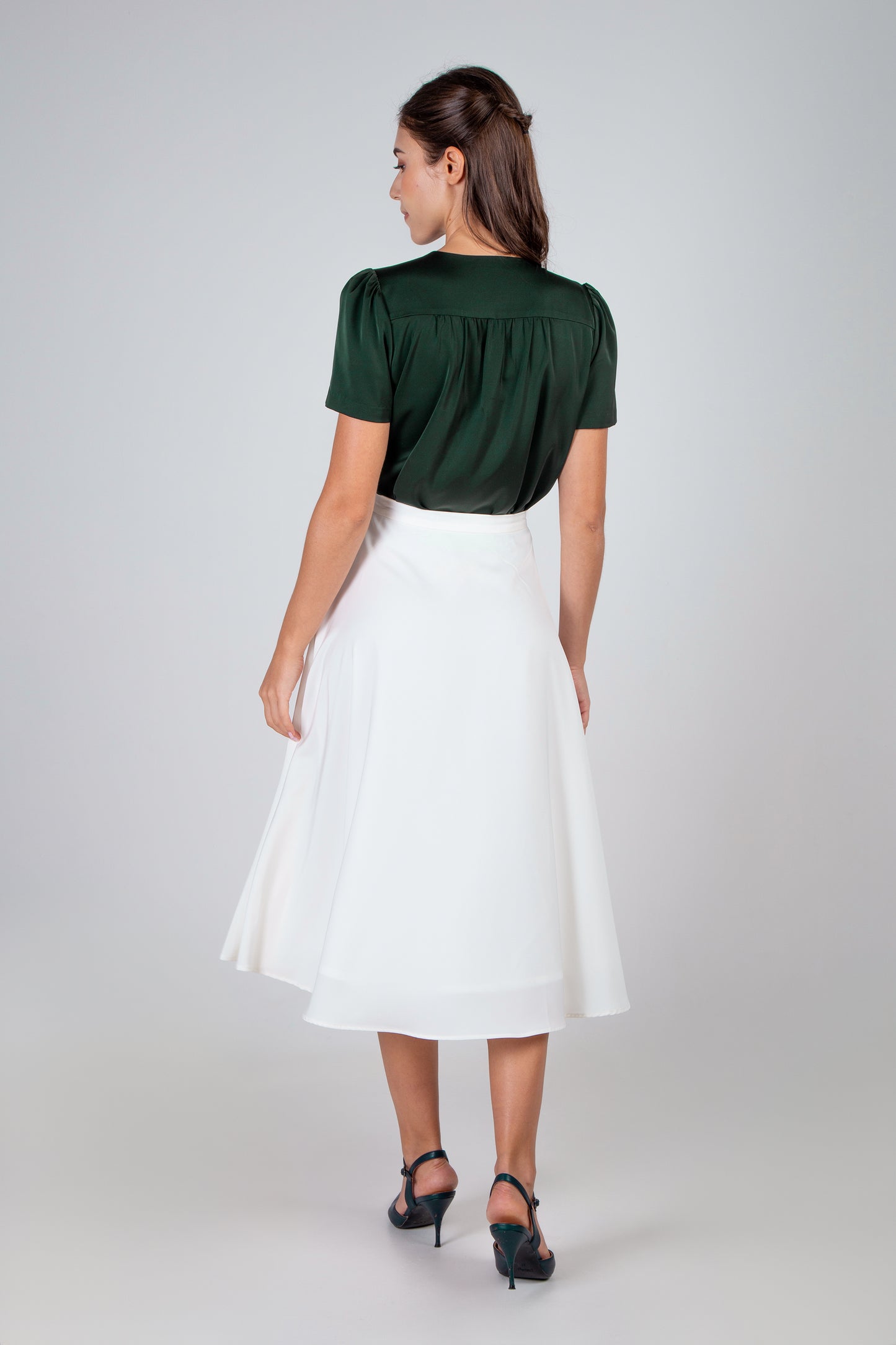 Satin Round Midi Skirt - White