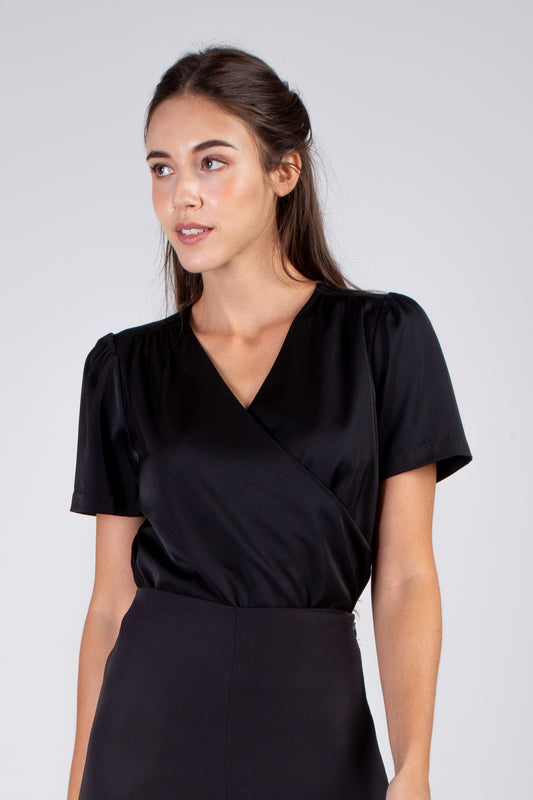 Faux Wrap Blouse (Regular) - Black
