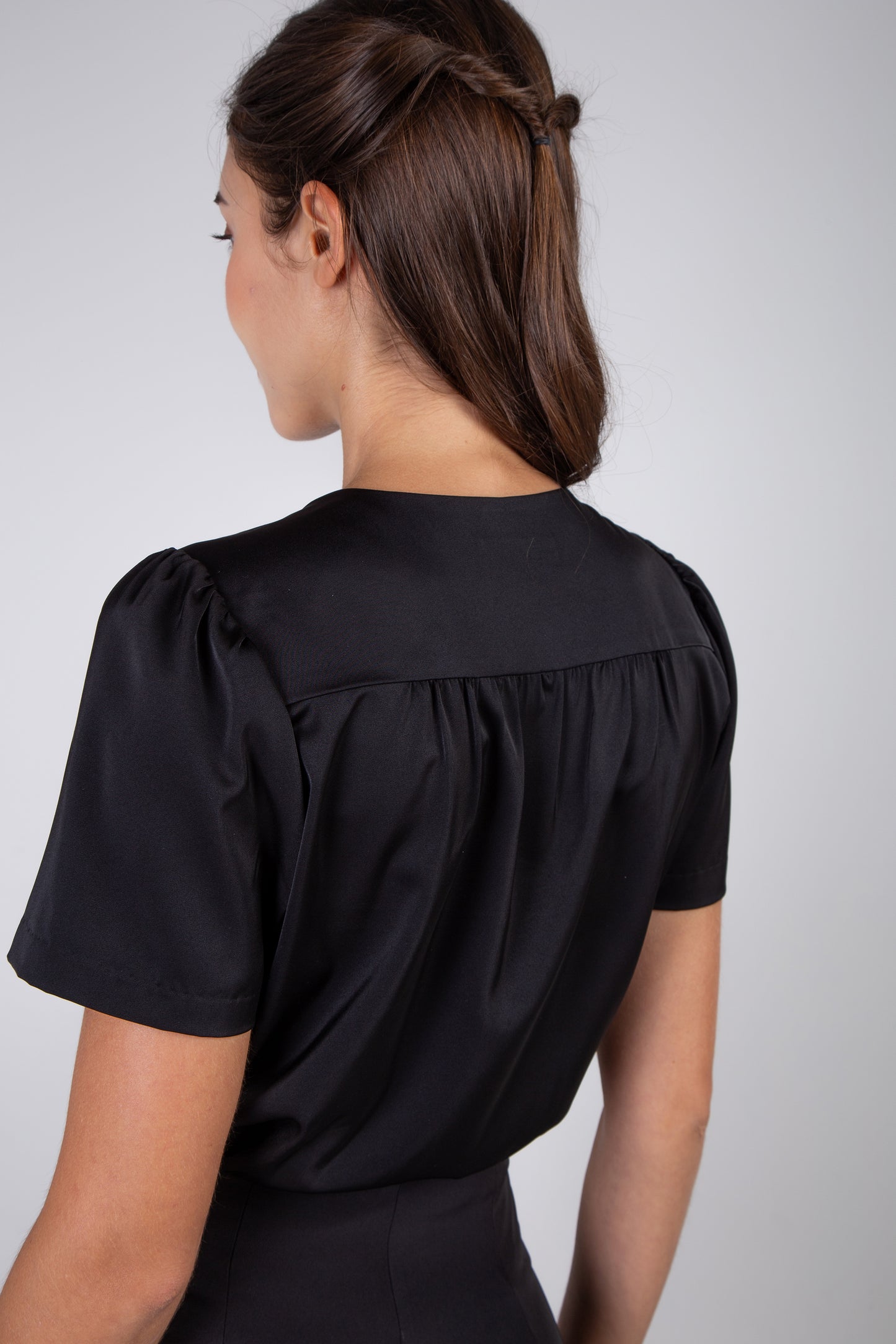 Faux Wrap Blouse (Regular) - Black