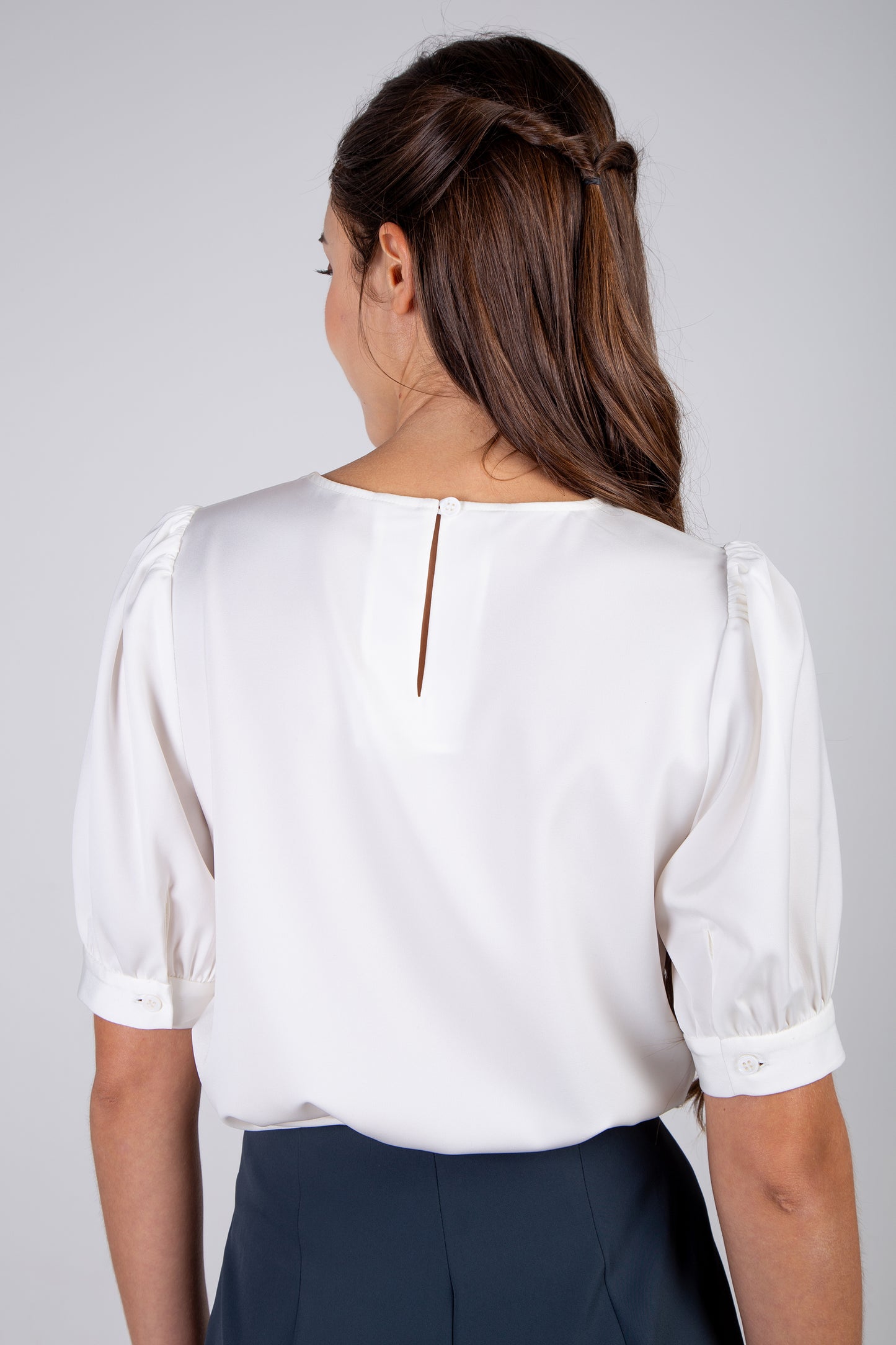 Satin Mid Sleeve Blouse - White